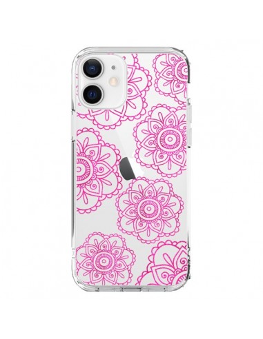 iPhone 12 and 12 Pro Case Doodle Mandala Pink Flowers Clear - Sylvia Cook