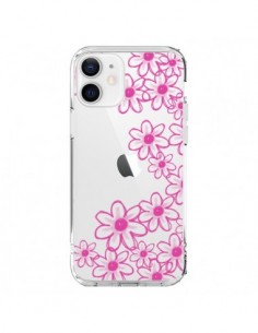 Coque iPhone 12 et 12 Pro Pink Flowers Fleurs Roses...