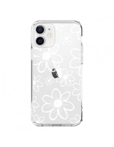 Coque iPhone 12 et 12 Pro Mandala Blanc White Flower Transparente - Sylvia Cook