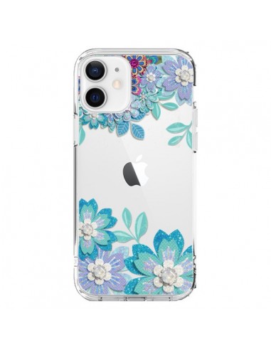 Coque iPhone 12 et 12 Pro Winter Flower Bleu, Fleurs d'Hiver Transparente - Sylvia Cook