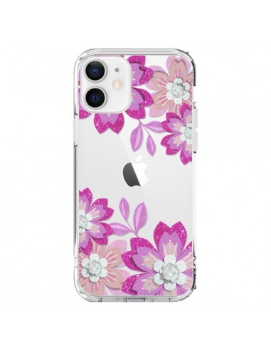 Cover iPhone 12 e 12 Pro Fiori Invernali Rosa Trasparente - Sylvia Cook