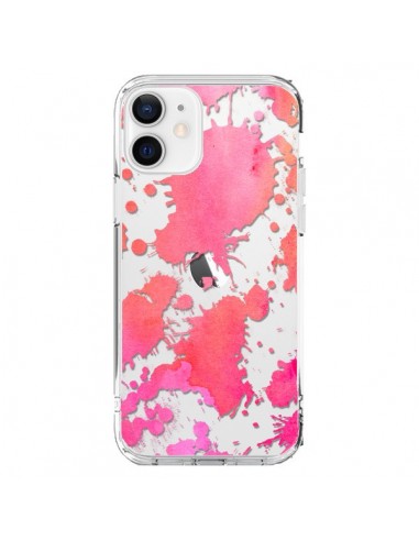 Coque iPhone 12 et 12 Pro Watercolor Splash Taches Rose Orange Transparente - Sylvia Cook