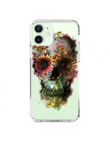 iPhone 12 Mini Case Skull Flowers Clear - Ali Gulec