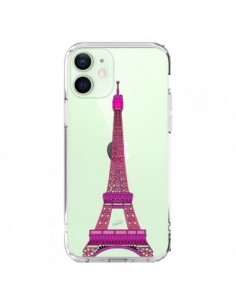 Coque iPhone 12 Mini Tour Eiffel Rose Paris Transparente...