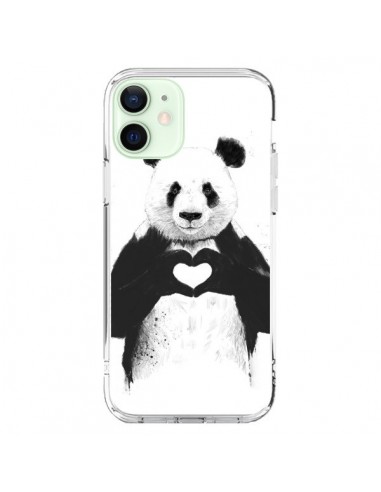 Coque iPhone 12 Mini Panda Amour All you need is love - Balazs Solti