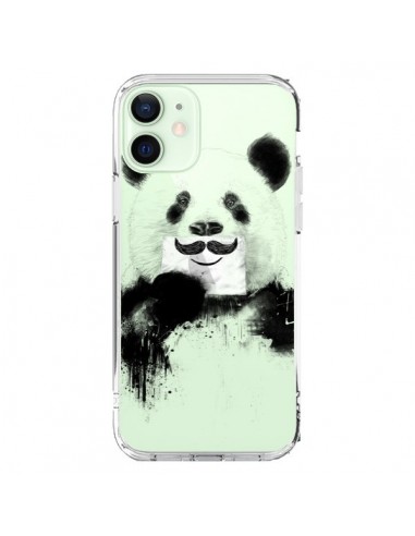 Coque iPhone 12 Mini Funny Panda Moustache Transparente - Balazs Solti