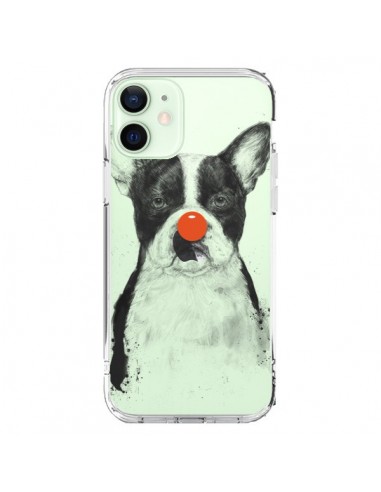Coque iPhone 12 Mini Clown Bulldog Dog Chien Transparente - Balazs Solti