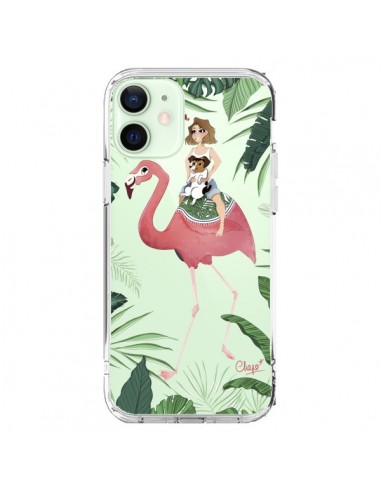 Coque iPhone 12 Mini Lolo Love Flamant Rose Chien Transparente - Chapo