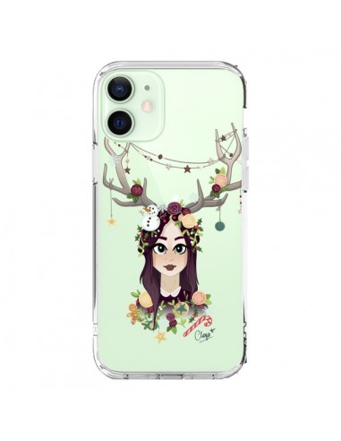 Coque iPhone 12 Mini Christmas Girl Femme Noel Bois Cerf Transparente - Chapo