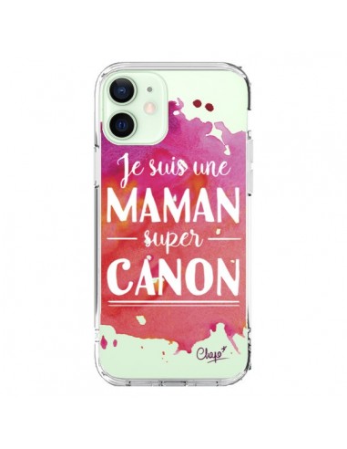 Coque iPhone 12 Mini Je suis une Maman super Canon Rose Transparente - Chapo