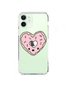 Coque iPhone 12 Mini Donuts Heart Coeur Rose Transparente...