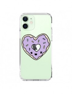 Cover iPhone 12 Mini Ciambella Cuore Viola Trasparente -...