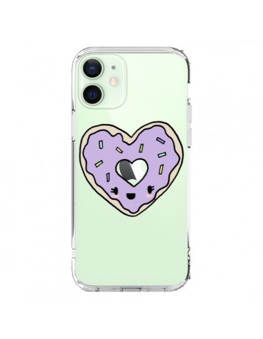 Coque iPhone 12 Mini Donuts Heart Coeur Violet Transparente - Claudia Ramos