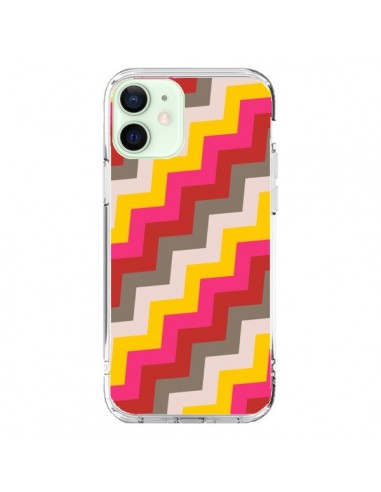 Coque iPhone 12 Mini Lignes Triangle Azteque Rose Rouge - Eleaxart