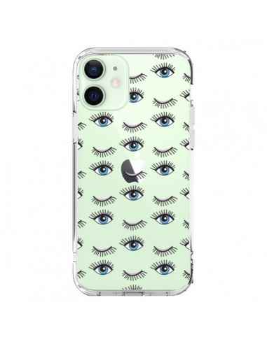 iPhone 12 Mini Case Eyes Blue Mosaic Clear - Léa Clément