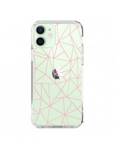 Cover iPhone 12 Mini Linee Trangolo Rosa Trasparente -...