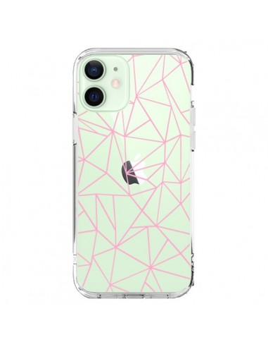 Coque iPhone 12 Mini Lignes Triangle Rose Transparente - Project M