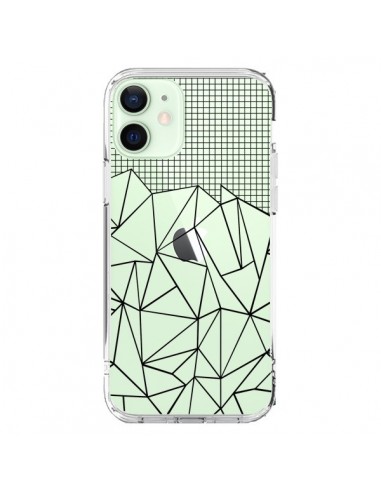 Coque iPhone 12 Mini Lignes Grille Grid Abstract Noir Transparente - Project M