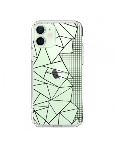 Coque iPhone 12 Mini Lignes Grilles Side Grid Abstract Noir Transparente - Project M