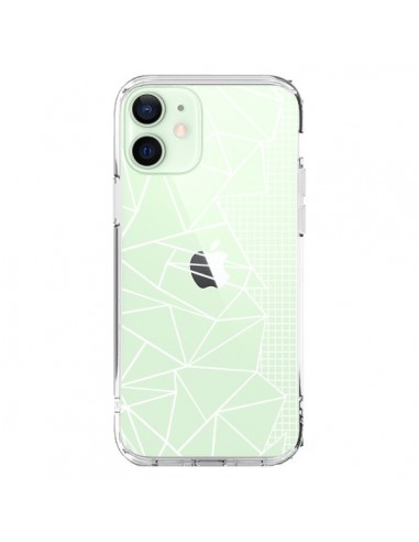 Cover iPhone 12 Mini Linee Griglia Side Grid Astratto Bianco Trasparente - Project M