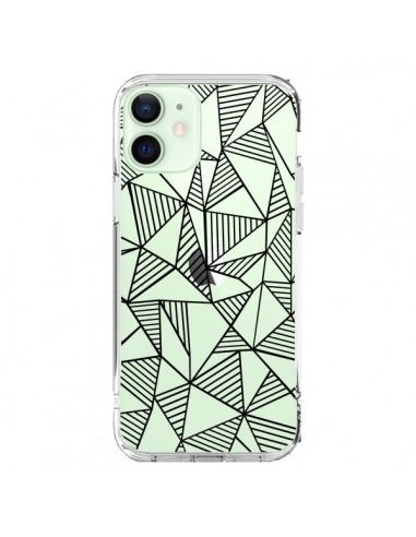 Coque iPhone 12 Mini Lignes Grilles Triangles Grid Abstract Noir Transparente - Project M