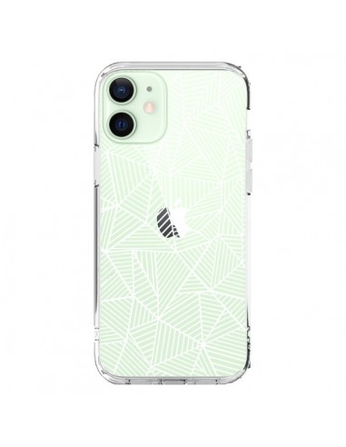 Coque iPhone 12 Mini Lignes Grilles Triangles Full Grid Abstract Blanc Transparente - Project M