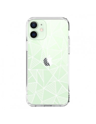 Coque iPhone 12 Mini Lignes Grilles Triangles Grid Abstract Blanc Transparente - Project M