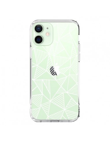 Cover iPhone 12 Mini Linee Griglia Triangles Grid Astratto Bianco Trasparente - Project M