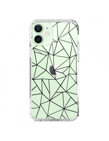 Coque iPhone 12 Mini Lignes Triangles Grid Abstract Noir Transparente - Project M