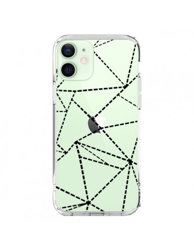 Coque iPhone 12 Mini Lignes Points Abstract Noir Transparente - Project M