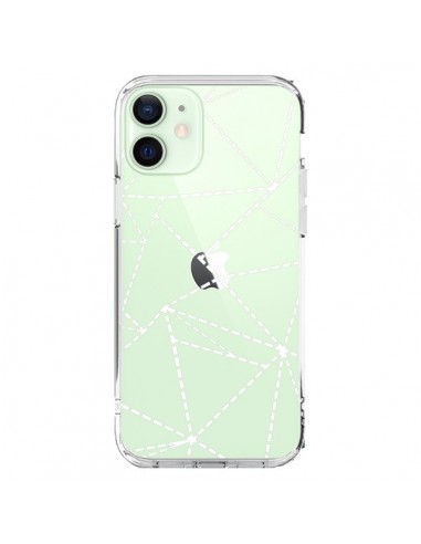Coque iPhone 12 Mini Lignes Points Abstract Blanc Transparente - Project M