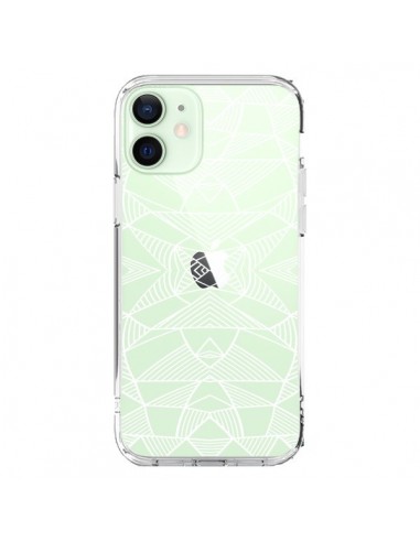 Coque iPhone 12 Mini Lignes Miroir Grilles Triangles Grid Abstract Blanc Transparente - Project M