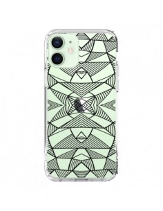 Coque iPhone 12 Mini Lignes Miroir Grilles Triangles Grid...