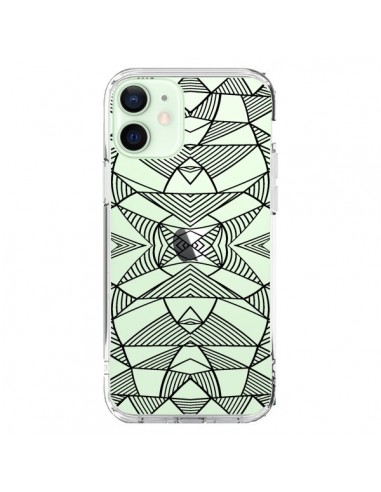 Coque iPhone 12 Mini Lignes Miroir Grilles Triangles Grid Abstract Noir Transparente - Project M