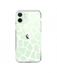Coque iPhone 12 Mini Girafe Mosaïque Blanc Transparente -...