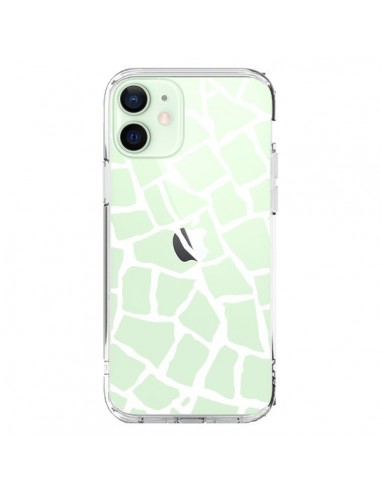 Coque iPhone 12 Mini Girafe Mosaïque Blanc Transparente - Project M