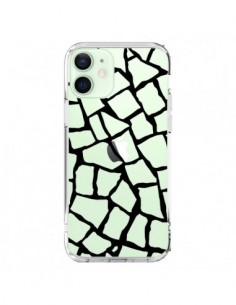 Coque iPhone 12 Mini Girafe Mosaïque Noir Transparente -...