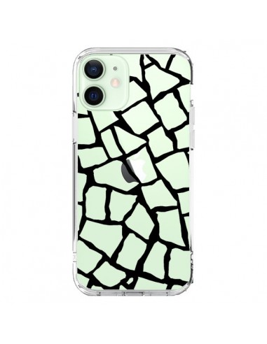 Coque iPhone 12 Mini Girafe Mosaïque Noir Transparente - Project M