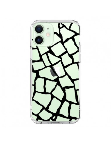 Cover iPhone 12 Mini Giraffa Mosaico Nero Trasparente - Project M