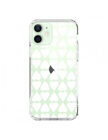 Coque iPhone 12 Mini Coeurs Heart Blanc Transparente - Project M