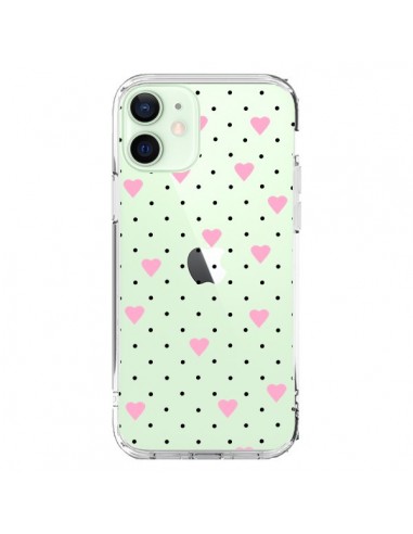 Coque iPhone 12 Mini Point Coeur Rose Pin Point Heart Transparente - Project M