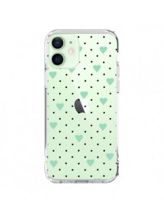 Coque iPhone 12 Mini Point Coeur Mint Bleu Vert Pin Point...