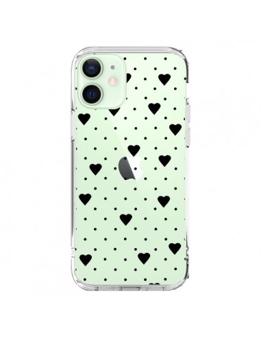 Coque iPhone 12 Mini Point Coeur Noir Pin Point Heart Transparente - Project M