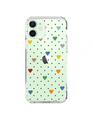 Cover iPhone 12 Mini Punti Cuori Colorato Trasparente - Project M