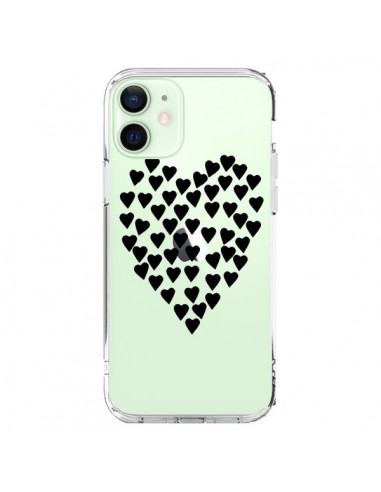 Coque iPhone 12 Mini Coeurs Heart Love Noir Transparente - Project M