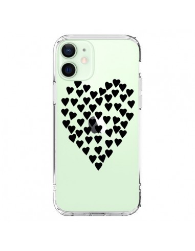 Cover iPhone 12 Mini Cuori Amore Nero Trasparente - Project M