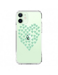 Coque iPhone 12 Mini Coeurs Heart Love Mint Bleu Vert...