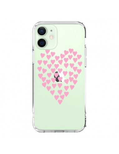 Coque iPhone 12 Mini Coeurs Heart Love Rose Pink Transparente - Project M