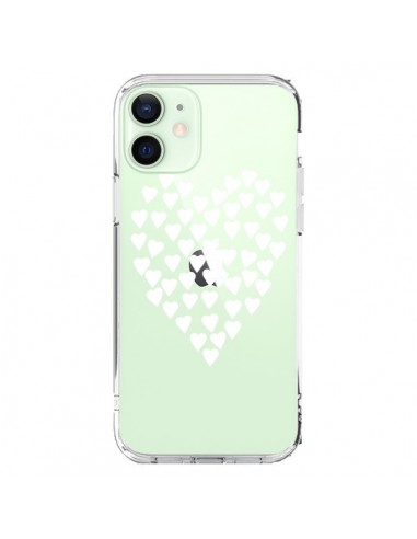 Coque iPhone 12 Mini Coeurs Heart Love Blanc Transparente - Project M