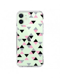 Coque iPhone 12 Mini Triangles Pink Rose Noir...